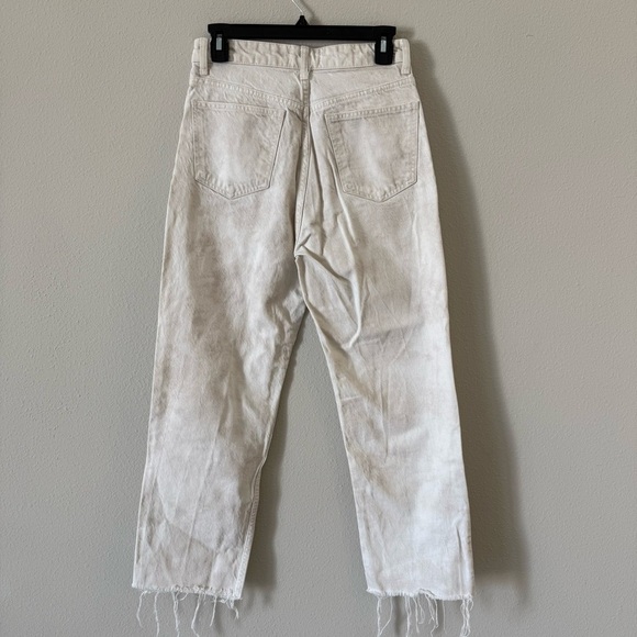 Zara Acid Wash Cream Straight Leg Jeans with Frayed Hem Button Fly Size 6 - Picture 6 of 7